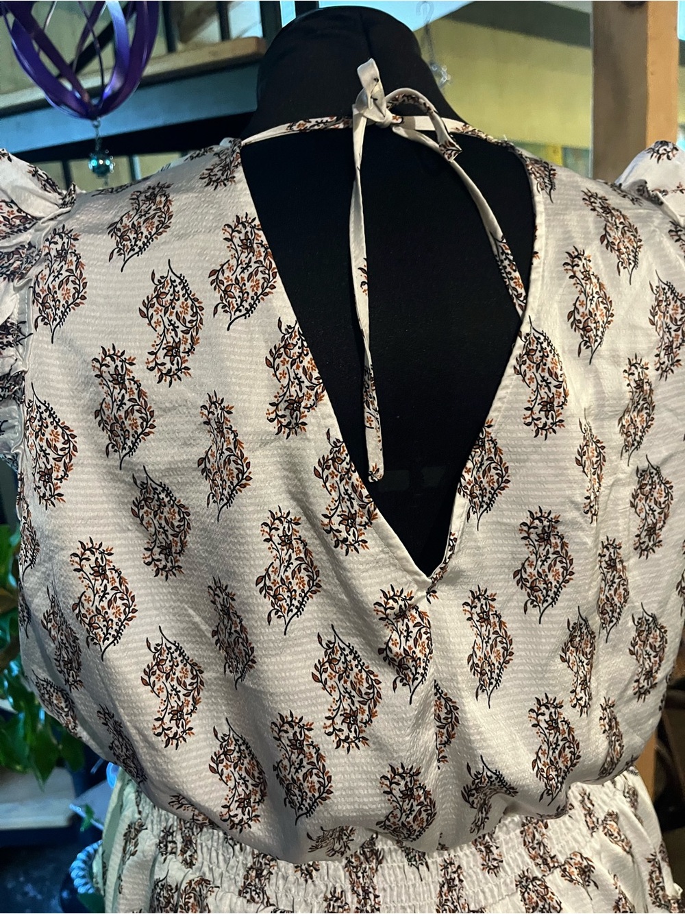 Cream Printed Ruffle-Hem Tunic with Tie-Back - Picture 6 of 6
